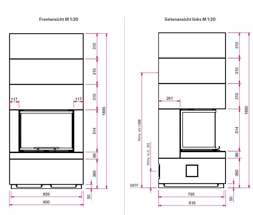 Kaminbausatz Camina S13 - 9 kW - Speicherkamin - schwenkbar