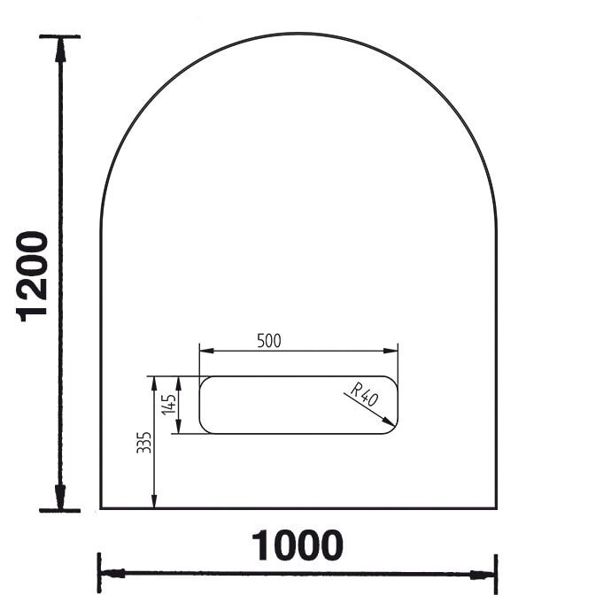Bodenplatte B3 Glas 6mm - Rundbogen 1200 x 1000 mm mit Loch