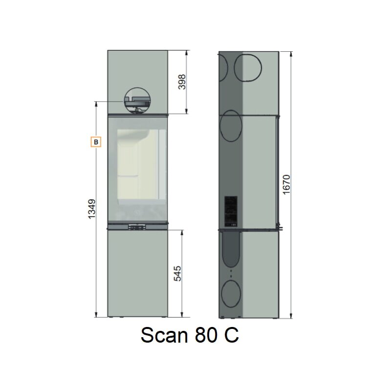 Kaminofen SCAN 80-3 C Hightop - geschlossener Sockel als Eckvariante - 6 kW