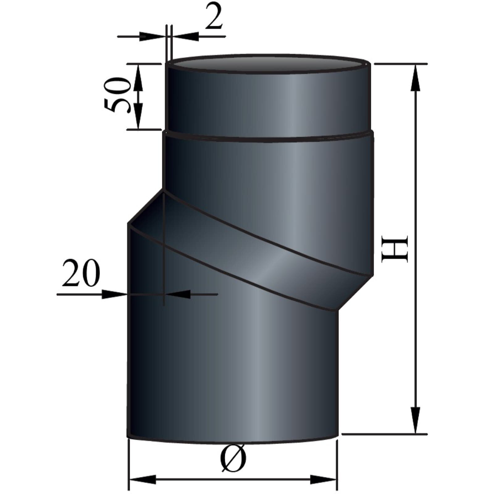S-Bogen 20 mm Versatz Ø150 x 2 mm, Farbe schwarz