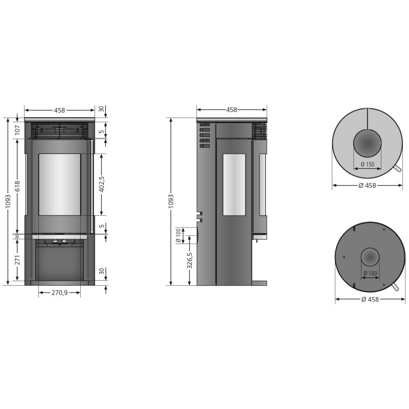Kaminofen Oranier Rota Tre 2.0 - 5,5 kW (3 Scheiben)