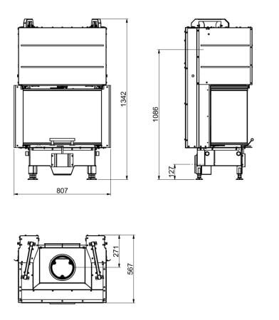 Kamineinsatz SCAN 5004 FRL mit Hebetür - 7,8 kW - Glasfront rechts und links