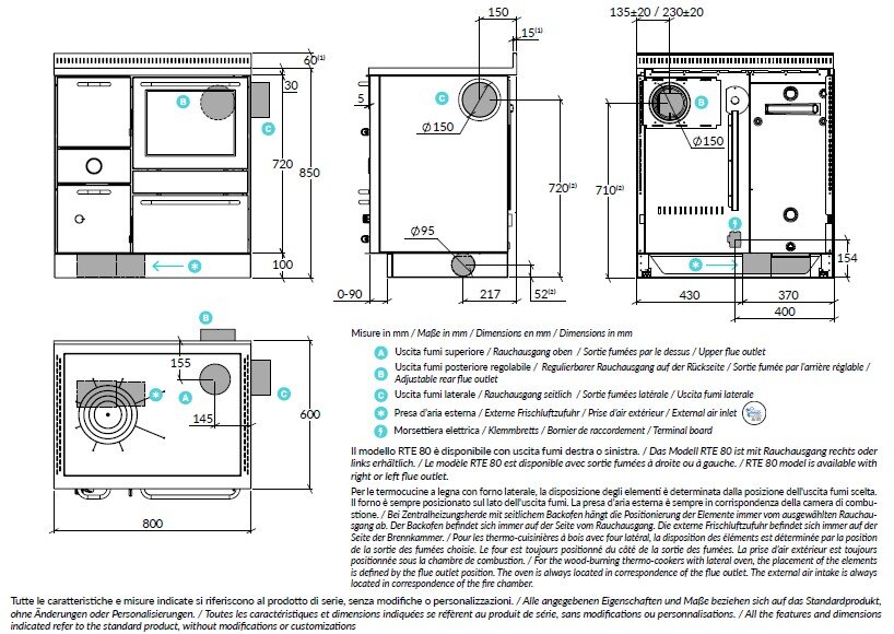 Zentralheizungsherd Rizzoli - Serie RTE mit Backofen - RTE 80 - Standard - 22 kW