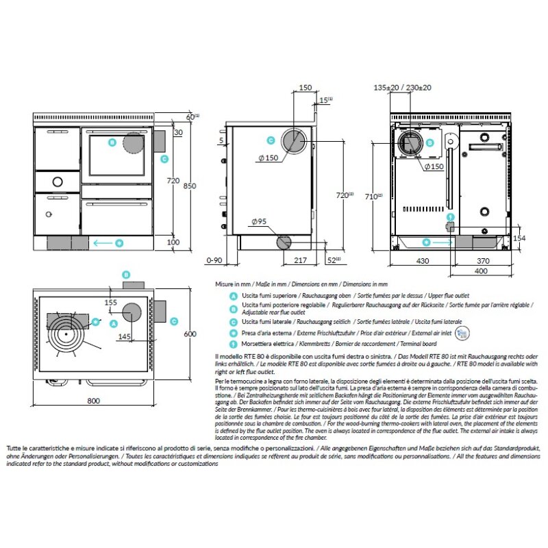 Zentralheizungsherd Rizzoli - Serie RTE mit Backofen - RTE 80 - Epoka - 22 kW