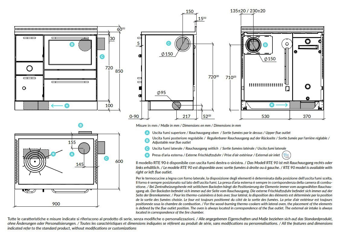 Zentralheizungsherd Rizzoli - Serie RTE mit Backofen - RTE 90 - Epoka - 22 kW