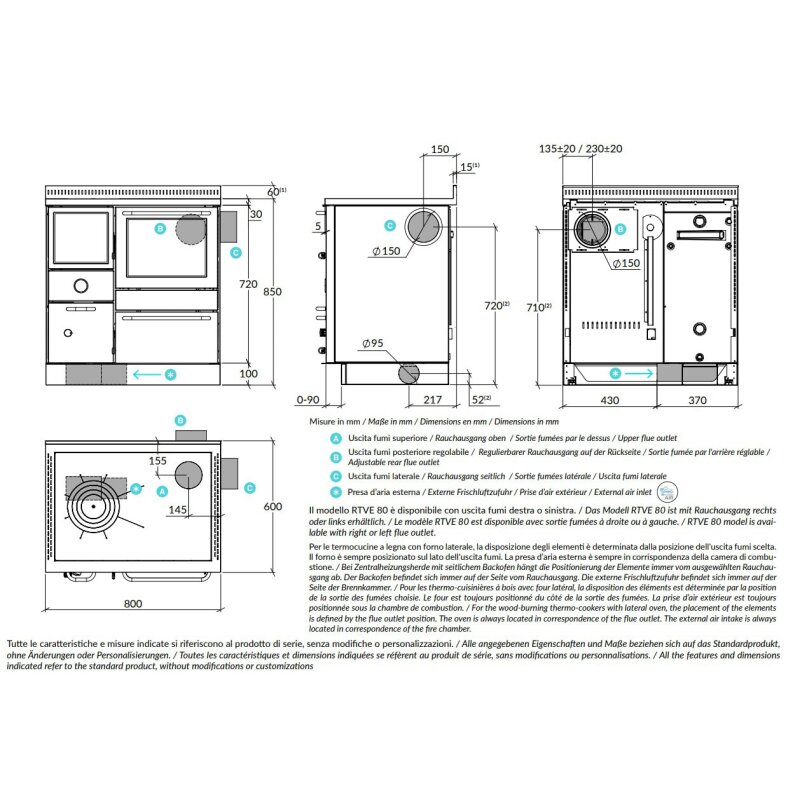 Zentralheizungsherd Rizzoli - Serie RTVE mit Backofen - RTVE 80 - Epoka - 22 kW