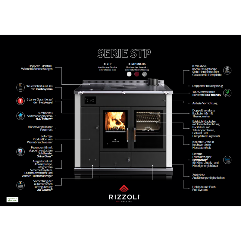Zentralheizungsherd Rizzoli - Serie STP mit Backofen - Classica - 30 kW