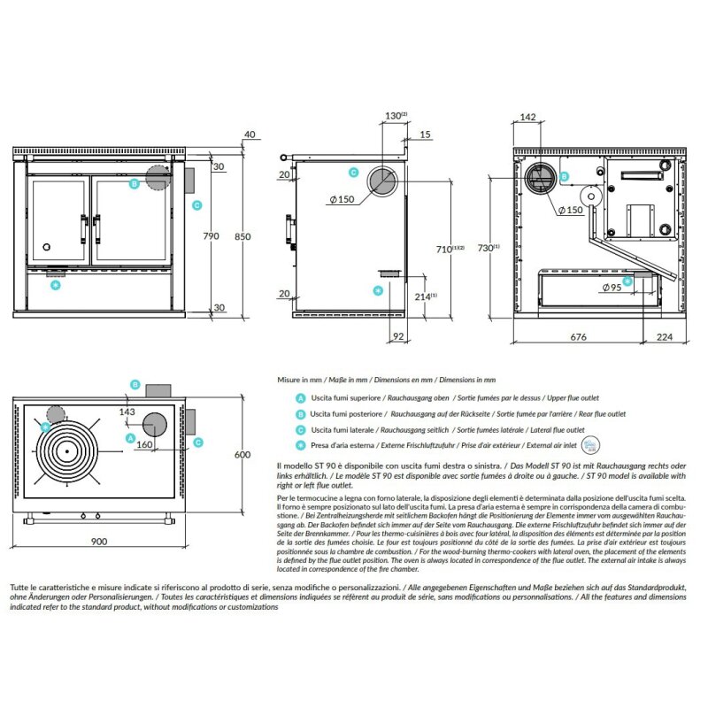 Zentralheizungsherd Rizzoli - Serie ST mit Backofen - ST 90 B - Moderna - 10,5 kW