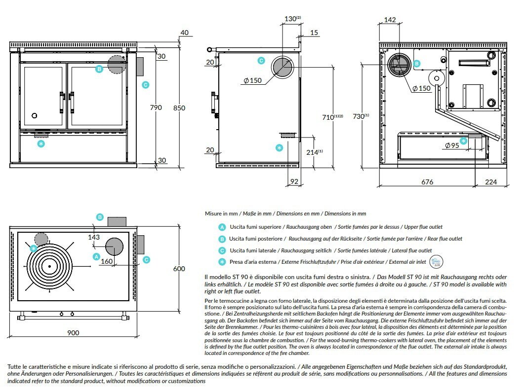 Zentralheizungsherd Rizzoli - Serie ST mit Backofen - ST 90 B - Moderna - 10,5 kW