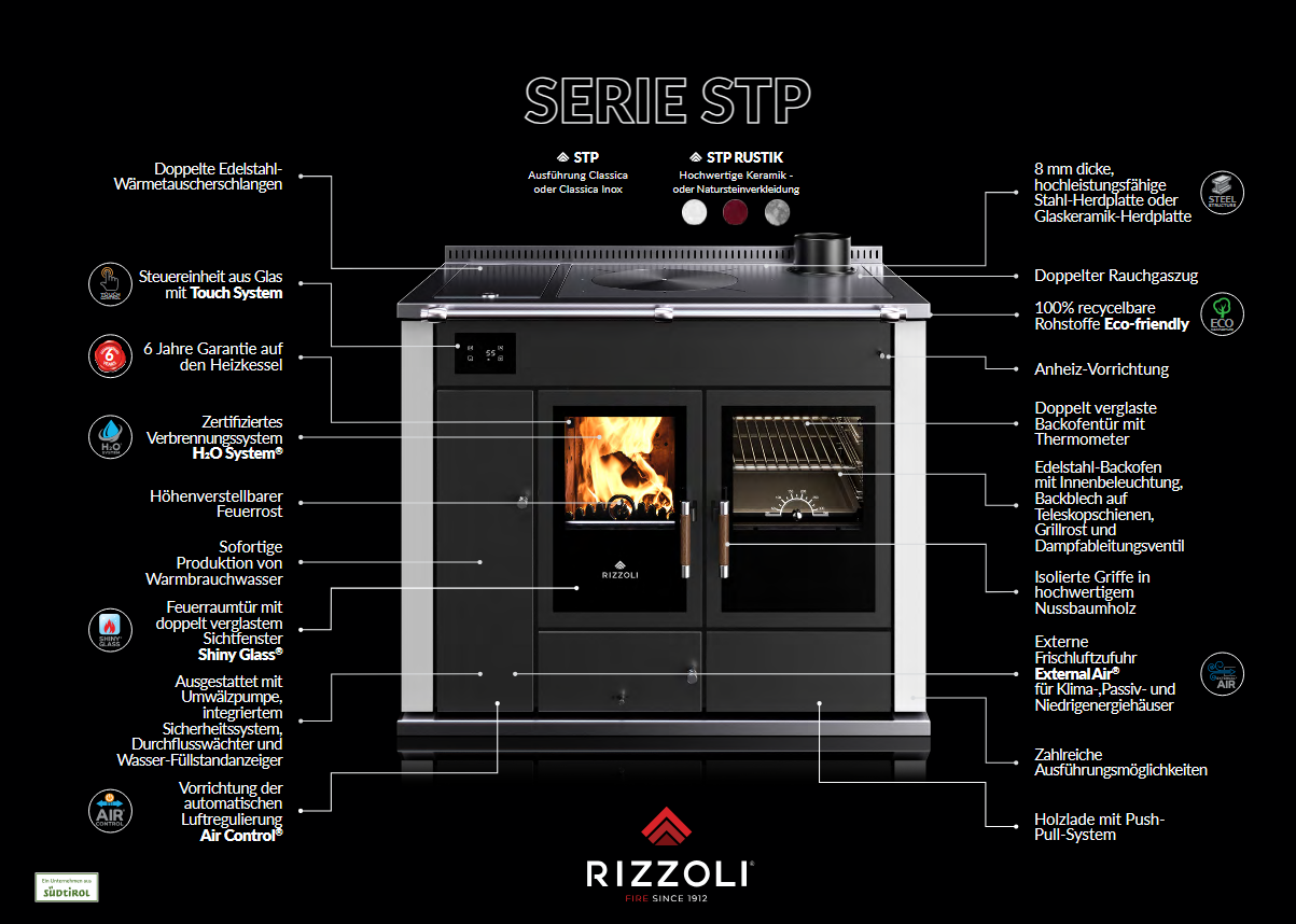 Zentralheizungsherd Rizzoli - Serie STP mit Backofen - Rustik - 30 kW