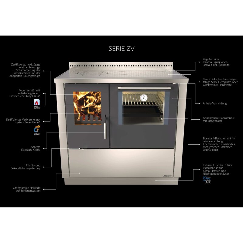 Holzherd Rizzoli - ZVI 60 mit Backofen - 8 kW