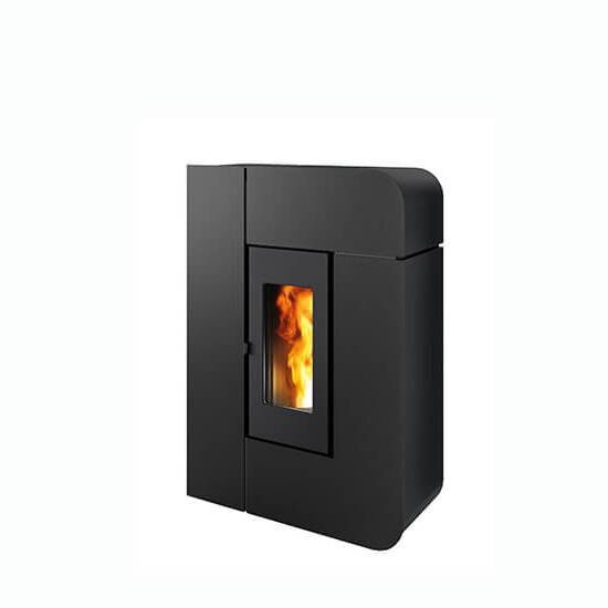 Eckiger Pelletofen MCZ Amy Air - 6 kW, grau-rot