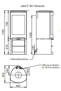 Kaminofen Gussofen Jotul F 361 V2 Advance - 6 kW - schwarz lackiert (BP)