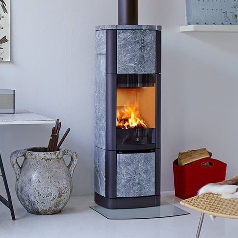 Kaminofen SCAN 65-7 mit Hightop und Specksteinverkleidung - 6 kW - Schwarz - Obenanschluss