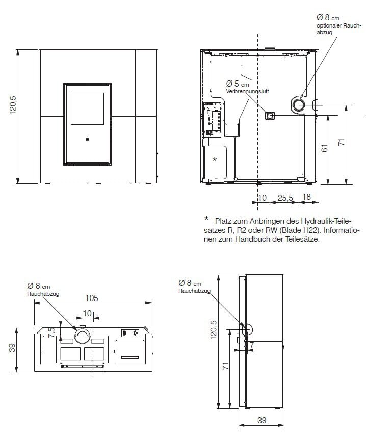 Pelletofen wasserführend Edilkamin BLADE2 H 18 UP - Stahl - 19,2 kW