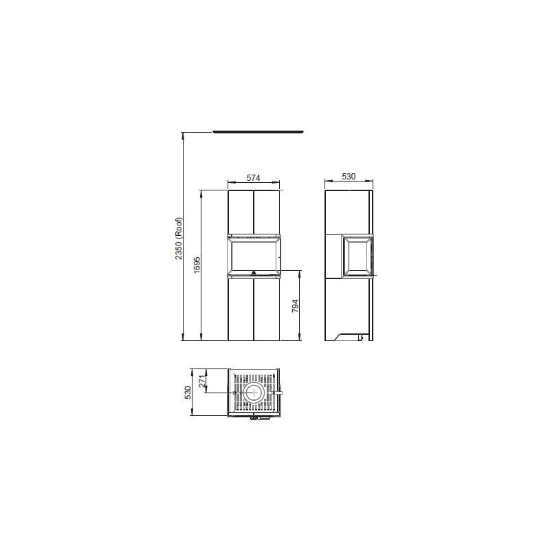 Kaminbausatz Jotul FS 173 mit Jotul I 520 FRL, 3 Scheiben - 7 kW