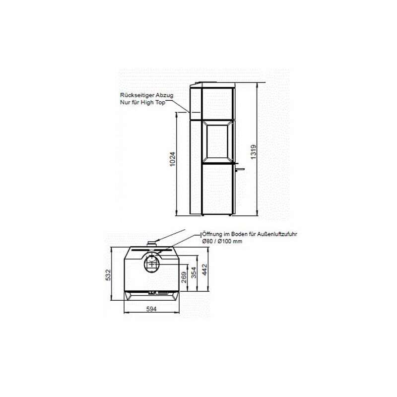 Kaminofen Gussofen Jotul F 520 High Top (3 Scheiben) - 7 kW - Schwarz