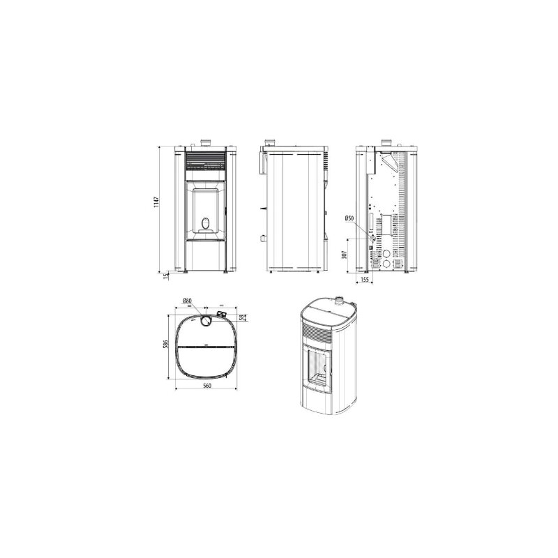 Pelletofen MCZ MUSA Comfort Air 12 UP M3 (Anschluss oben) kanalisierbar - Maestro+ - 12 kW