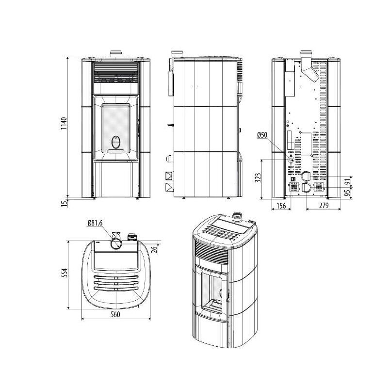 Pelletofen MCZ CLUB Comfort Air 12 UP M3 (Anschluss oben) kanalisierbar - Maestro+ - 12 KW