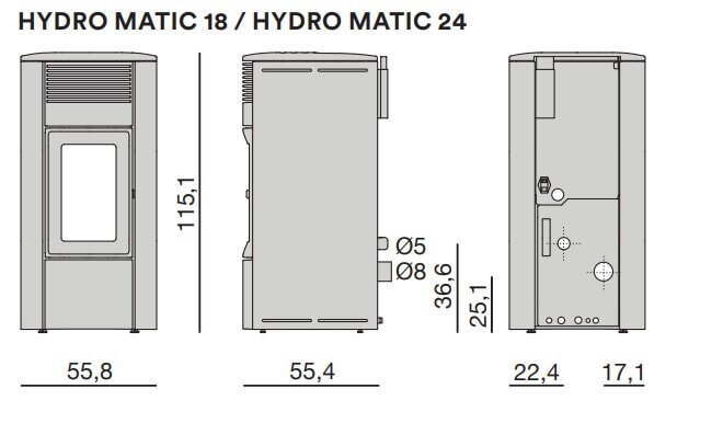 Pelletofen wassergeführt MCZ CLUB Absolute Hydromatic 18 R M2 (Anschluss hinten) - Maestro+ - 18 kW
