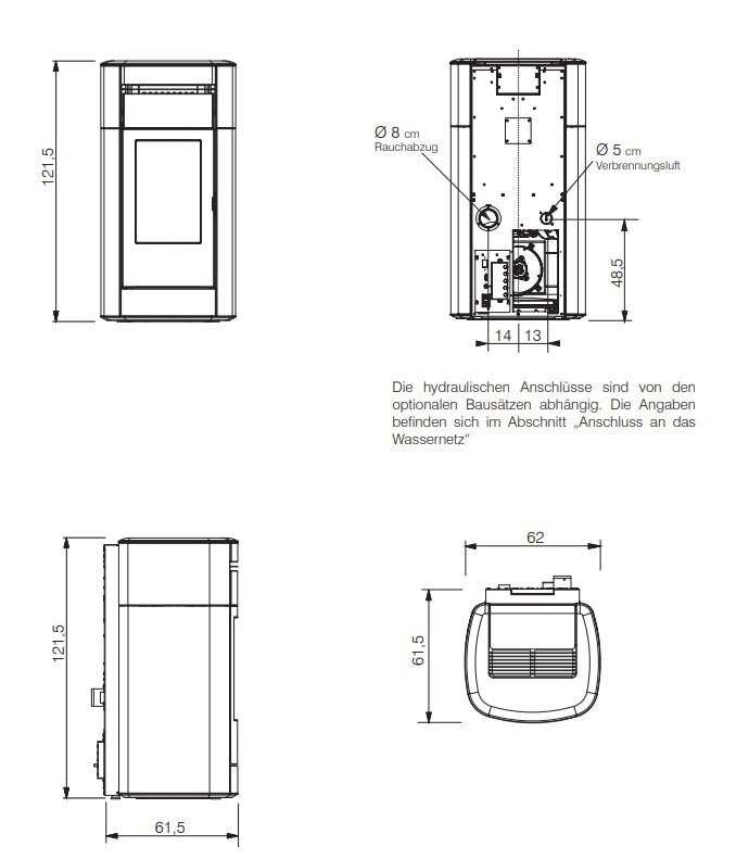 Pelletofen wasserführend Edilkamin Vyda2 H 18 Up - 19,2 kW