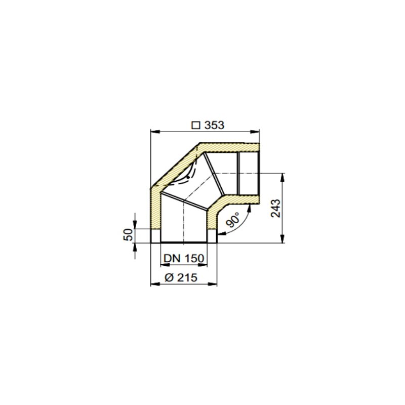 Doppelwandiger Rauchrohrbogen mit Reinigungsöffnung Ø150 x 90° x 2 mm, Farbe schwarz