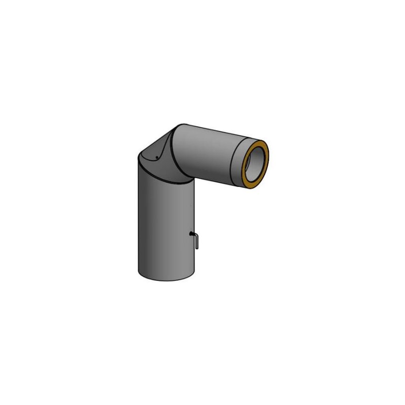 Doppelwandiger Rauchrohrbogen Ø150 x 90° x 2 mm mit Drosselklappe 700 - 500mm, Farbe schwarz