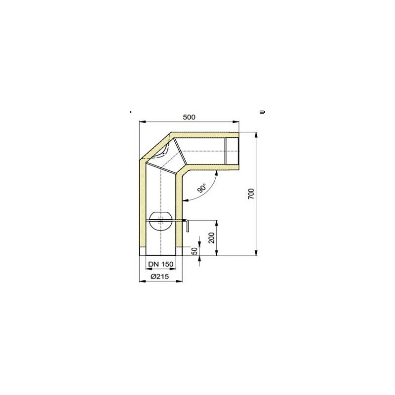 Doppelwandiger Rauchrohrbogen Ø150 x 90° x 2 mm mit Drosselklappe 700 - 500mm, Farbe schwarz