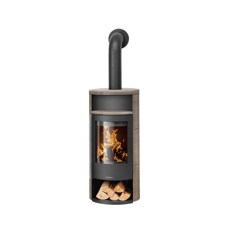 Ovaler Kaminofen Oranier Polar Neo 8 - 8 kW, Kachel Grappa, Korpus Stahl Gussgrau