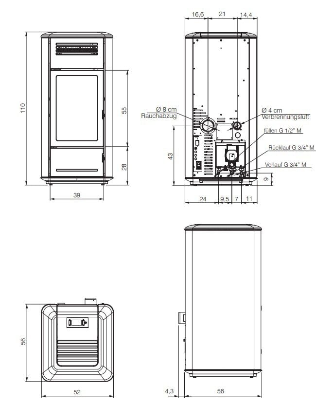 Pelletofen wasserführend Edilkamin MILLA H 15 Evo - 14,8 kW