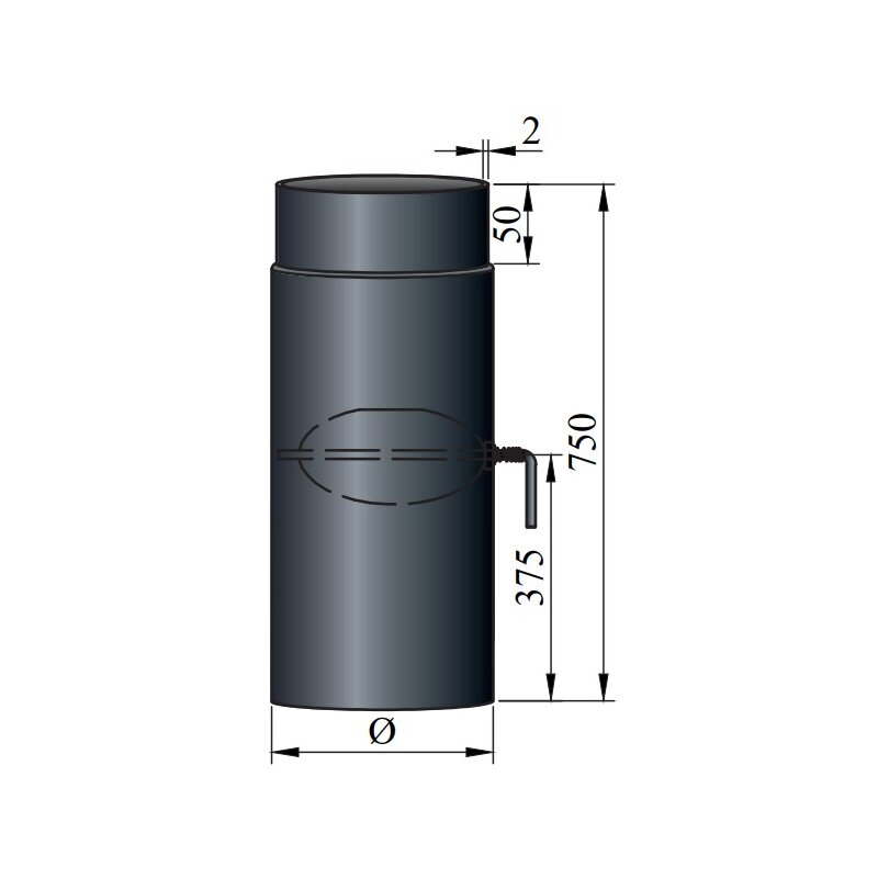 Rauchrohr Ø160 x 750 x 2 mm mit Drosselklappe, Farbe schwarz