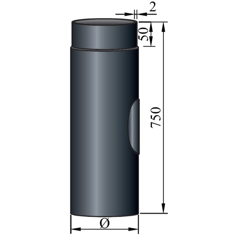 Rauchrohr mit Reinigungsöffnung Ø150 x 750 x 2 mm, Farbe schwarz
