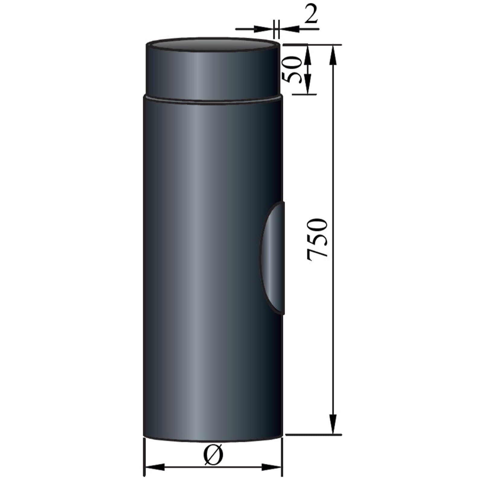 Rauchrohr mit Reinigungsöffnung Ø150 x 750 x 2 mm, Farbe schwarz