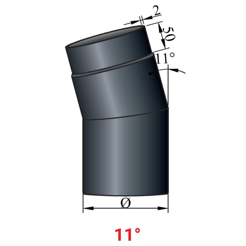 Rauchrohrbogen 11° Ø120 x 2 mm ohne Reinigungsöffnung, Farbe schwarz