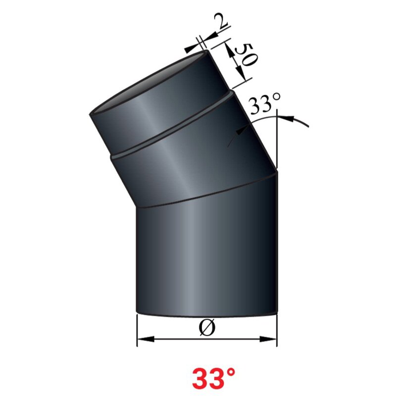 Rauchrohrbogen 33° Ø120 x 2 mm ohne Reinigungsöffnung, Farbe schwarz
