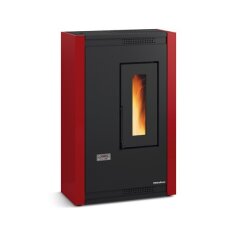 Eckiger Pelletofen La Nordica Extraflame Luiselle - 4,4 kW, schwarz, im Wohnzimmer