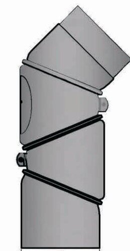 Rauchrohrbogen verstellbar 4-teilig 0-90° Ø 120 x 2 mm mit Reinigungsöffnung, Farbe schwarz