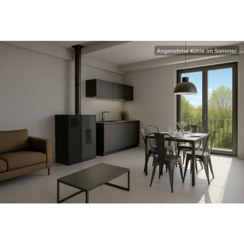 Pelletofen MCZ Eiko 365 Up (Anschluss oben) mit Kühlfunktion - 6 kW, Schwarz