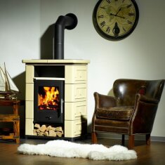 Kaminofen Wamsler Montafon - 7 kW - Schwarz / Keramik Beige