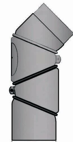 Rauchrohrbogen verstellbar 4-teilig 0-90° Ø 150 x 2 mm mit Reinigungsöffnung, Farbe schwarz
