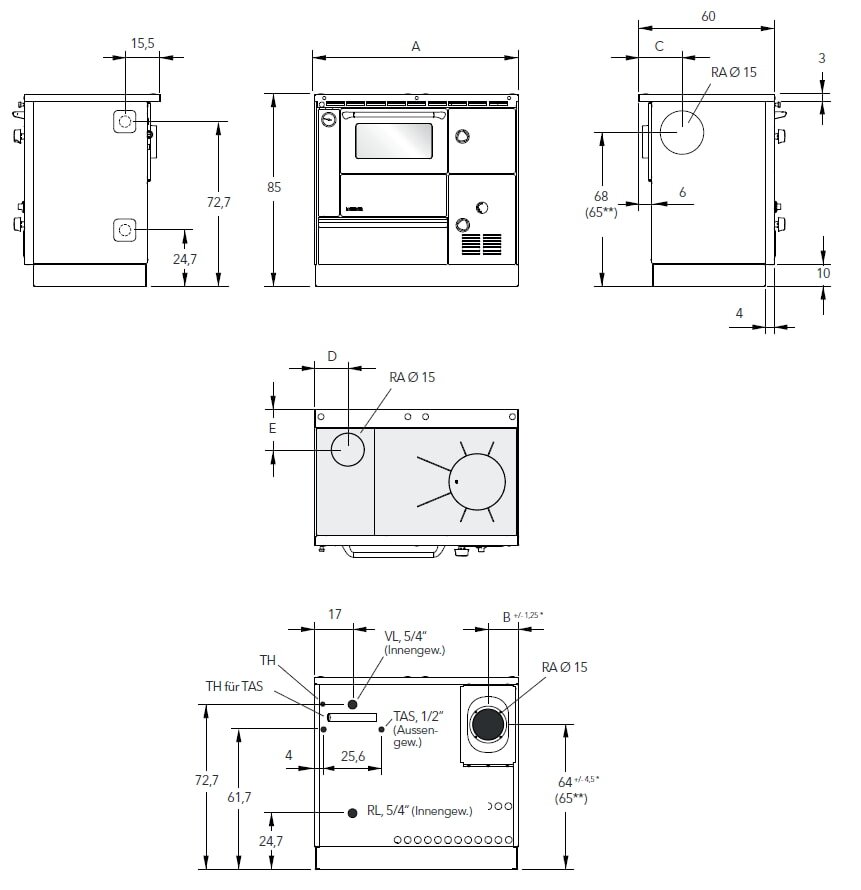wassergeführter Zentralheizungsherd Lohberger ZEH 90 - 20 kW